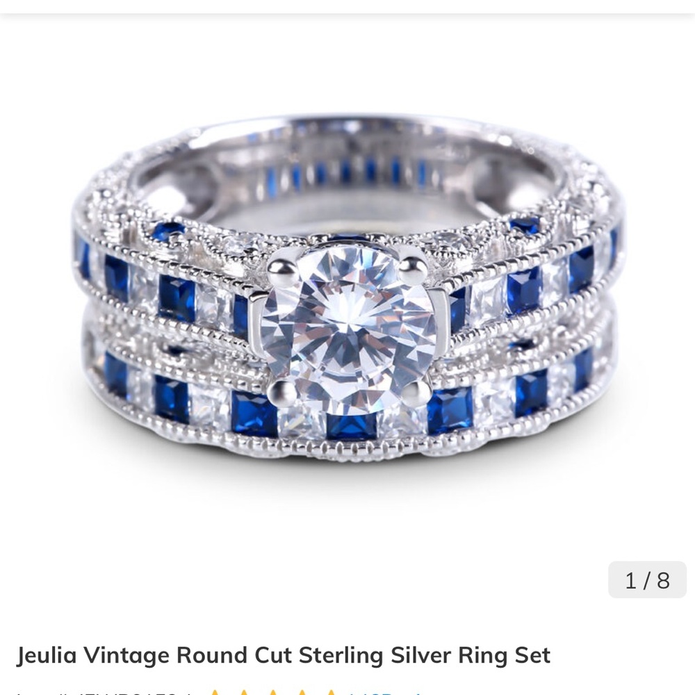 Jeulia, sapphire and clear stone band, size 5 1/4